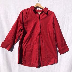 Chico's Size 2 Dark Red Button Up Shirt No Iron Long Sleeve Cotton